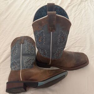 Laredo Brown and Blue Floral Cowboy Boots